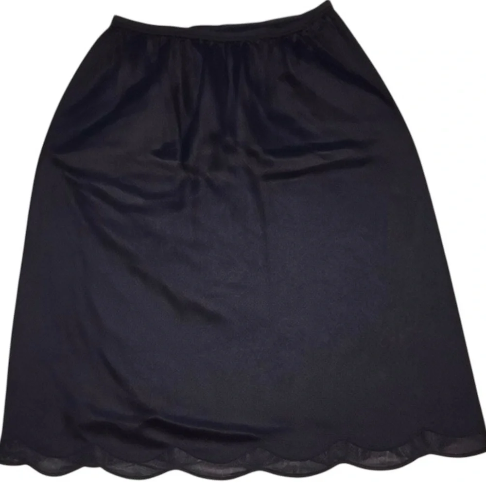 VINTAGE 50s slip black with scallop hem​ with see-through hem detail Y2K - Picture 2 of 11